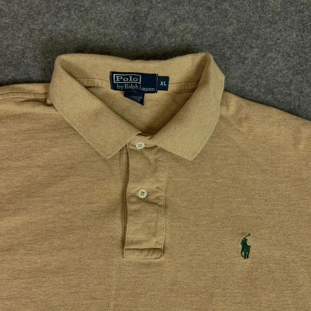 Vintage Polo Ralph Lauren Mens Polo Shirt Extra‎ Large Tan Green Pony Preppy Top